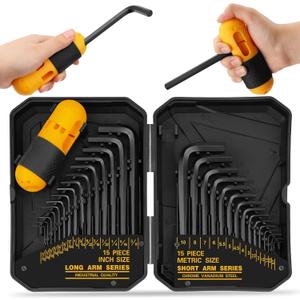 ELEAD 31-Piece Hex Key Set - Allen Wrench Set, SAE and Metric Allen Keys MM (0.7mm-10mm) SAE(0.028"-3/8) Heat-Treated, Torque Handle, High Leverage, Long & Short Keys, Easy Organization