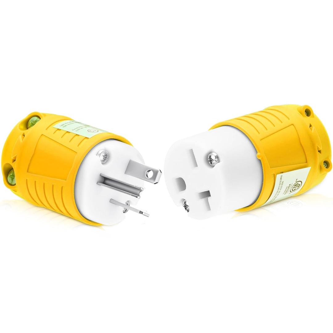 Tellegloww 2 Pcs 20amp Female Welder 6-20P Plug & 6-20R Receptacle RV Electrical Campers 3 Prong 250V Universal Plug and Receptacle with Easy Unplug Design, ETL Listed(Yellow)