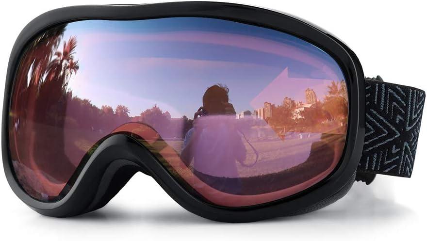 SPOSUNE Ski Goggles Over Glasses with Dual lens, Anti-fog Anti-UV Snow Goggle for Men Women Youth Skiing Snowmobile (Black Frame + Magenta Lens Vlt 35%)