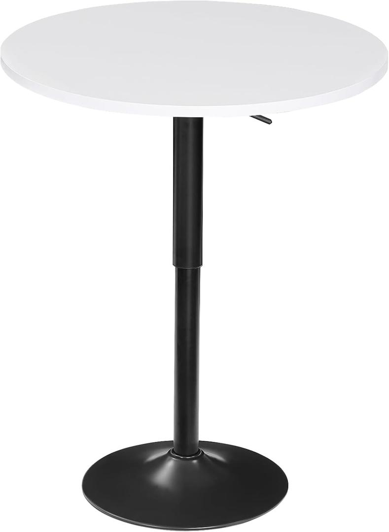 HOOBRO Bar Table, Height-Adjustable Round Pub Table 27-35.4 Inches with Sturdy Base, Modern Style, Easy to Assemble, Suitable for Small Space, White BW58BT01G1