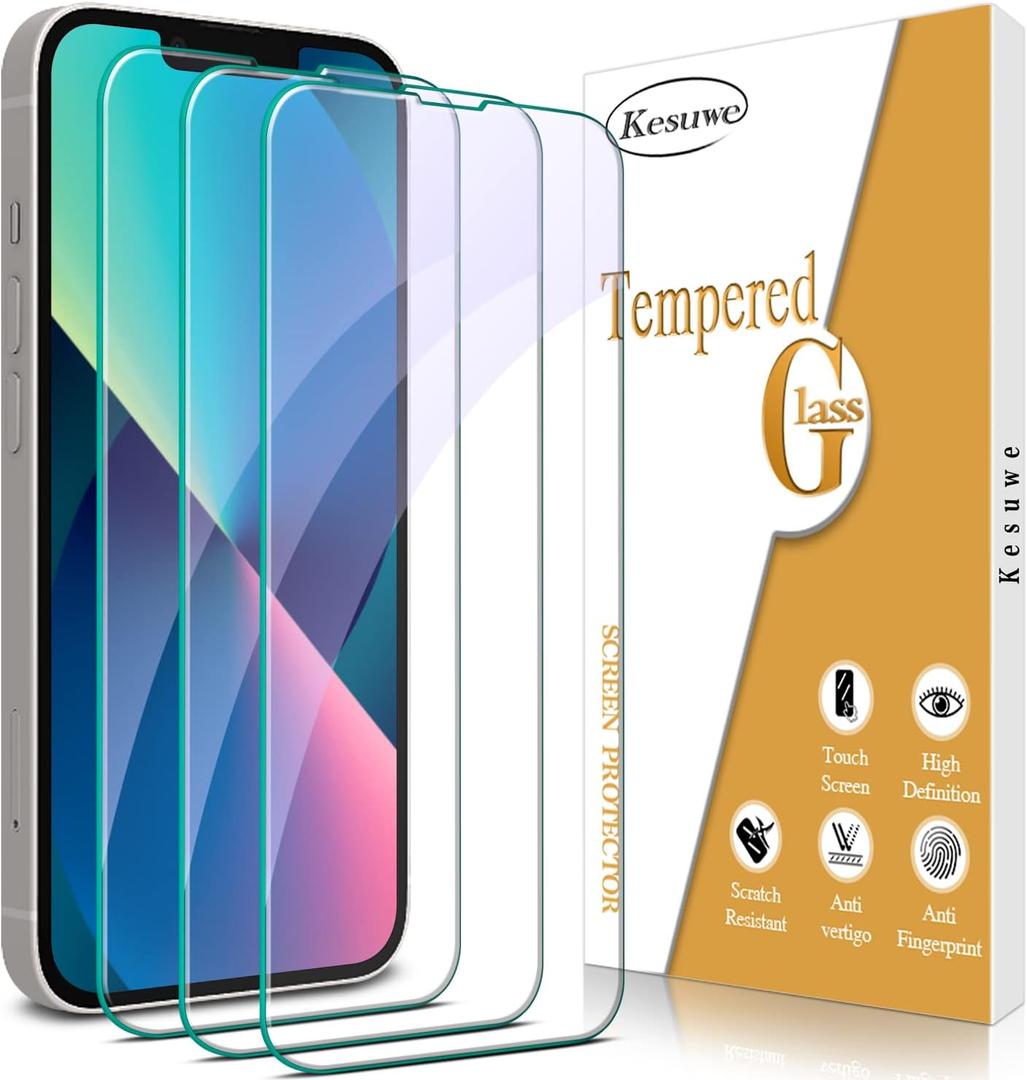 Kesuwe [3 Pack] Screen Protector For iPhone 13, iPhone 13 Pro, 9H Hardness, HD Clear, Tempered Glass, Anti Scratch, Anti Fingerprint, Easy Installation, Bubble Free