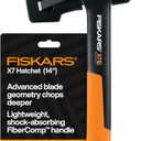 Fiskars X7 Small 14" Hatchet Axe with Sheath for Chopping Wood Kindling for Campfires, Outdoors & Camping, Insert-Molded Forged Steel Head, Low-Friction Blade, Shock Absorbing Handle & Non-Slip Grip