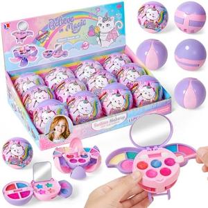 Cleboen 9 Pack Kids Makeup Blind Ball Party Favors - Surprise Cosmetic Blind Balls with Lip Gloss, Eyeshadow & Sponge Blusher (3 Styles, 2 with Mirrors), Party Favors Supplies Gifts for Girls