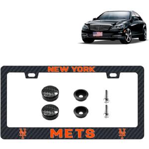 License Plate Frame for Mets with Carbon Fiber Plate Holder 12" x 6" for US Standard for Car/Truck/SUV. (AY-DDH)