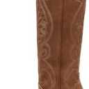 VOMIRA Knee High Cowboy Boots for Women Pointed Toe Chunky High Heels Pull-on Embroidered Boots Western Boots Wide Calf Cowgirl Boots, Size 7,5