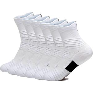 Basketball Socks Compression Cushion Thick Cycling Socks Athletic Crew Socks for Men Women Boys (6-10, 6 Pack White)