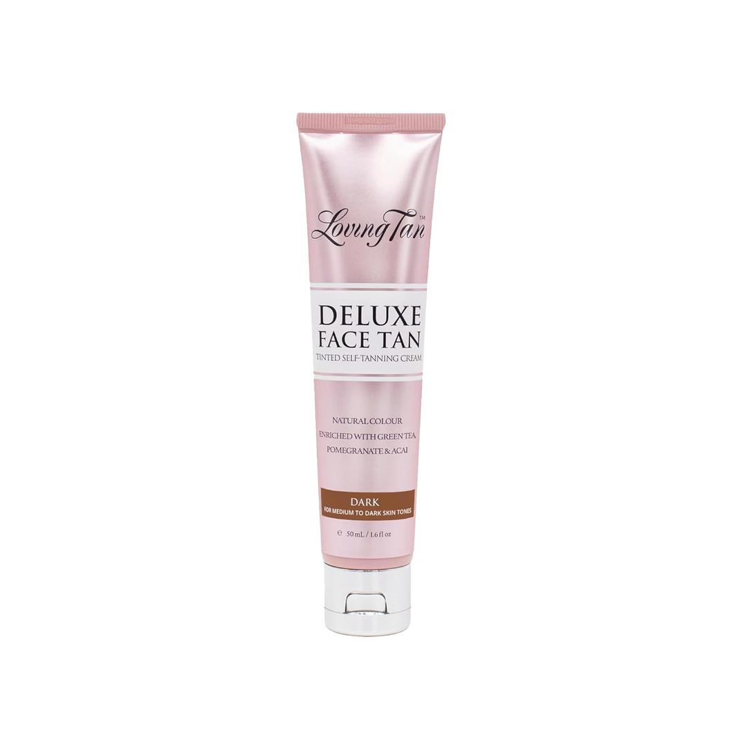 Loving Tan Deluxe Face Self Tanner, Dark - Streak Free, Natural, Professional Quality Sunless Tanning - 10+ Face Self Tanner Applications per Bottle, Cruelty Free, Naturally Derived DHA - 1.6 Fl Oz