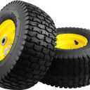 2PCS 15x6.00-6 Lawn Mower Tires, 4 Ply Tubeless 15x6-6 Front Tire Assembly Replacement for Craftsman/John Deere/Cub Cadet Riding Mowers,570lbs Capacity,3" Offset Hub,3/4" Bushing