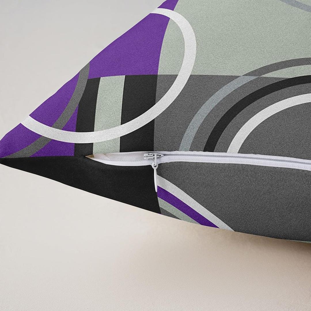Abstract Swirls Pillow Covers 18x18 Modern Purple Black Grey Throw Pillow Covers Geometry Circles Stripes Geometric Square Cushion Cases Curved Lines Texture Decorative Accent Pillow Cases 1 Pc