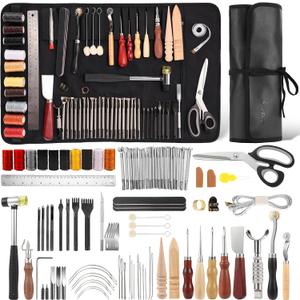 Nicpro 85PCS Leather Tooling Kit Leather Working Tools Kit with Custom Storage Bag, Adults Leather Making Craft Tools Beginner Kit for Stamping Sewing Carving Cutting Punching Leather Working
