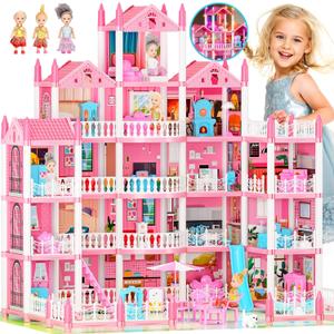 5-Story Dream Doll House for Girls with 19 Rooms, Lights, Dolls, and Furniture - Large DIY Playhouse for Grils Ages 6-16 - Perfect Imaginative STEM Gift for Birthdays & Holidays & Christmas