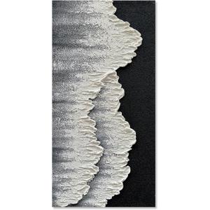 NANKAI Art Hand-painted 3D Ocean Wave Oil painting Natural landscape black and white abstract canvas art Mural Family wall Art Deco 48x24 inches (NKHB159)