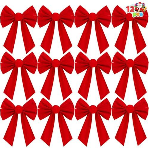 JOYIN 12 Pack Christmas Red Velvet Bows, 13" Long by 9" Wide Decorative Christmas Bows for Wreath Garland Tree Decor, Indoor Outdoor Holiday Decoration