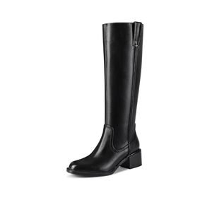 Knee High Boots For Women Chunky Heel Round Toe Leather Patent Boots Low Block Heel Tall Boots With Side Zipper 8.5