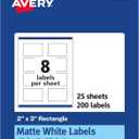 Avery Matte White Rectangle Labels, Sure Feed Technology, 2" x 3", 200 Matte White Printable Labels