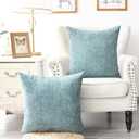 CaliTime Throw Pillow Covers Pack of 2 Soft Solid Dyed Cross Chenille Cushion Cases for Couch Sofa Home Decoration 18 X 18 Inches Deep Smoke Blue