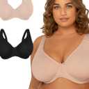 Fit For Me By Fruit of the Loom Women's Plus Size Cotton Unlined Underwire Bra-Pinch-Free Straps - Side and Back Smoothing (46DD, Sand/Black Hue)