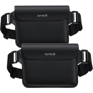 Lamicall Waterproof Fanny Pack - [2Pack] [Easy Handling] Dry Bags Waterproof Pouch with Elastic Waist Strap for Swimming, Beach, Kayaking, Cruise Ship Essentials, 8.7 for iPhone 16 15 14 13 Pro Max (Black)