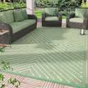Garvee 9x12 Extra Large Modern Striped Outdoor Waterproof Rug, Reversible Patio Camping Mat for RV, Backyard, Deck, Porch, Balcony, Beach, Garden, UV Protected & Easy Clean Outdoor Carpet, GreenWhite.