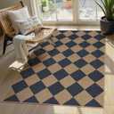 Lahome Checkered Easy Jute Entryway Rug, 3x5 Washable Area Rugs for Living Room Outdoor Patio, Non Slip Blue Indoor Door Mat Checkerboard Throw Carpet for Entry Front Door Guestroom Deck