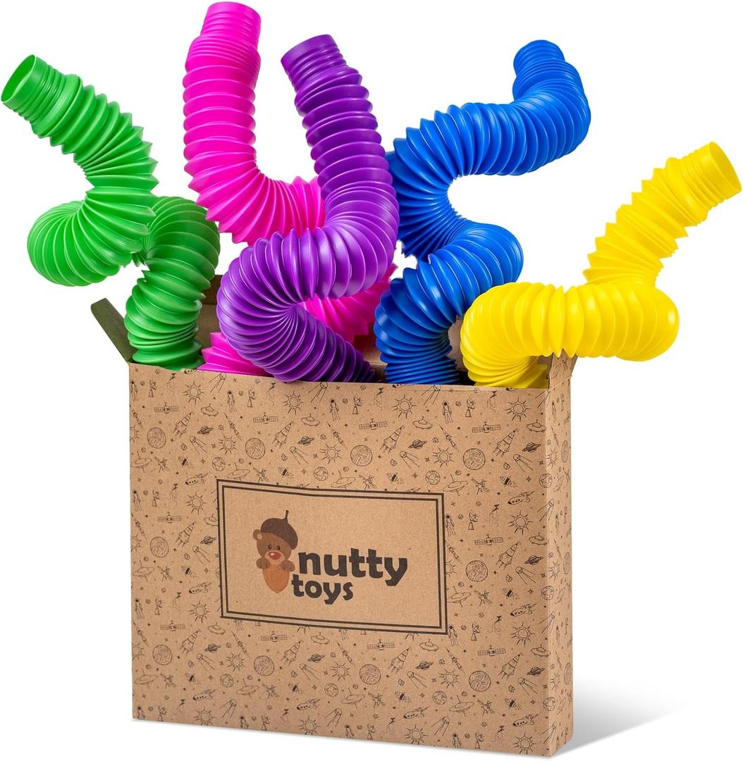 NUTTY TOYS Jumbo XXL Pop Tubes - Sensory Toys - Fine Motor Skills Learning for Toddlers, Top ADHD & Autism Fidget 2025 for Kids, Best Preschool Gifts Idea Unique Boy & Girl Easter Basket Stuffers