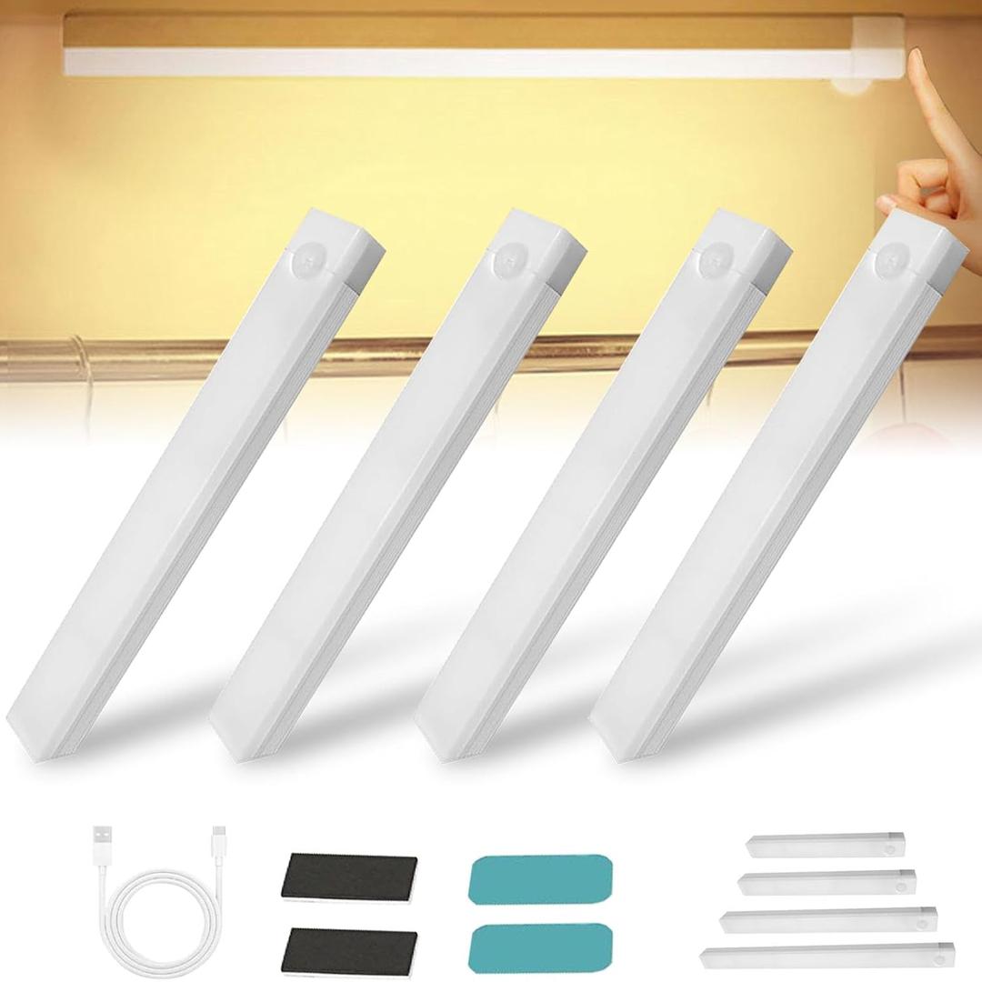 4/8Pack Punch-Free Smart Sensor Magnetic Rechargeable Led Lights,Under Cabinet Lights,Home Motion Sensor Light Indoor(4PCS Warm Light,20cm/7.8in)