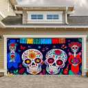 Day of The Dead Garage Door Cover 13x6Ft Dia de Los Muertos Couple Skeleton Banner Colorful Sugar Skull Garage Decoration Mexican Halloween Decor Romantic Skeleton Backdrop Decoration