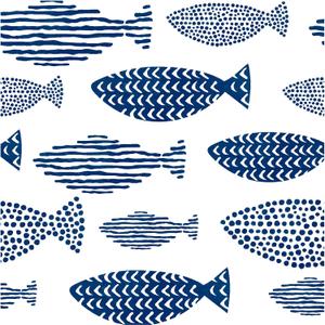 HAOKHOME Peel and Stick Wallpaper Coastal Fish Abstract Underwater World Trellis Navy Blue Removable Contact Paper for Home Bathroom Decorations 17.7in x 9.8ft
