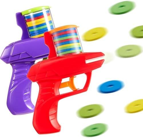 Sumind 2 Pieces Foam Disc Launcher Zip Shot Shooter Disc Shooter (Red, Purple)