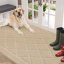BEQHAUSE Dirt Trapper Door Mat 36" x 60", Doormat Non-Slip Entryway Rugs Washable, Dog Door Mat Stain Resistant and Absorbent Welcome Floor Mat for Front Back Door, Mud Wet Shoes & Paws, Warm Beige