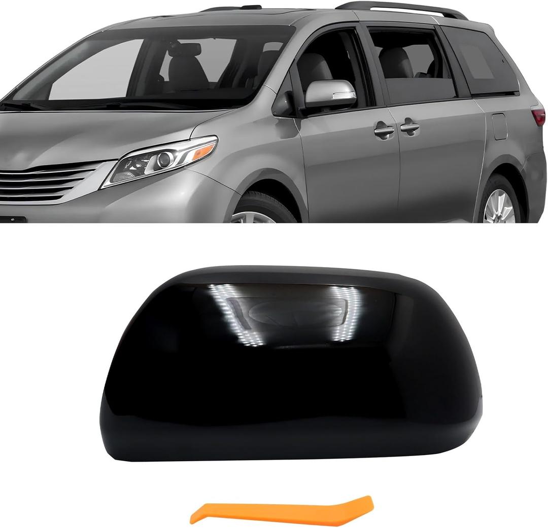Left Driver Side Replacement Mirror Cover Compatible with Toyota Sienna 2012 2013 2014 2015 2016 2017 2018 2019 2020 Side Rearview Mirror Cap Cover Without Turn Signal Light Glossy Black