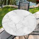 Round Tablecloth with Elastic Edge, 36-60Inch Waterproof Table Cloth for Dinner, Outdoor, Picnic, 36inch, White Marble