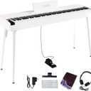 KUMENG digital Piano 88 Key Semi Weighted Keyboard, Full-size Electric Piano for Beginners, with Sheet Music Stand, Pedal, Power Adapter, Headphone Mode, USB-MIDI (White)