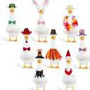 8 Set Porch Goose Outfits for Patio Lawn & Garden Outdoor Dcor, All Seasons Goose Costume Bundle with Christmas Halloween Easter 4th of July Thanksgiving, Outdoor Goose Statues Decorations