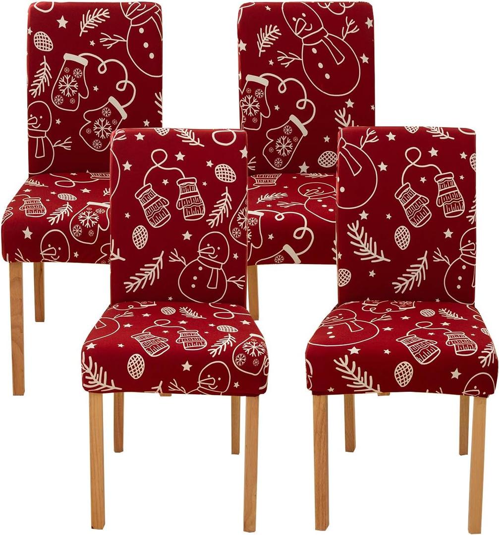 Ogrmar 4PCS Stretch Removable Washable Dining Room Chair Protector Slipcovers Christmas Decoration/Home Decor Dining Room Seat Cover (Wine Red)