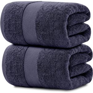 White Classic Luxury Soft Navy Bath Sheet Towels - 650 GSM Cotton Luxury Bath Towels Extra Large 35x70 | Highly Absorbent and Quick Dry | Hotel Collection Extra Large Bath Towels Oversized, 2 Pack (15: Navy Blue)
