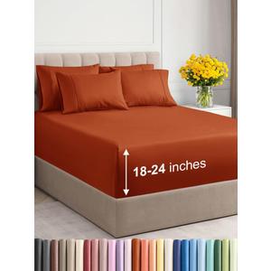 Extra Deep Queen Sheet Set - 6 Piece Breathable & Cooling Sheets - Hotel Luxury Bed Sheets Set - Easy & Secure Fit - Soft, Wrinkle Free & Comfy Sheets Set - Terracotta Sheet Set w/Extra Deep Pockets