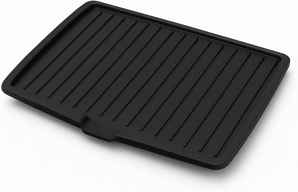Dish Drainer and Microwave Grease 17.5x12x1.2 inch Large Plastic Draining Board with Non-Stick Cover Black Drying Rack Tray Large Draining with Side Drop Slope Diversion for Pots Bowl Cup Kitchenware