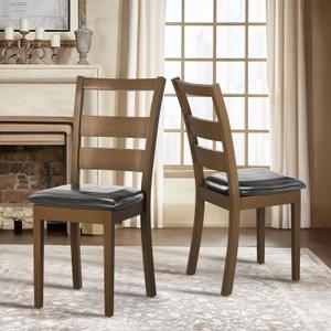 COLAMY Upholstered Dining Chairs Set of 2, PU Leather Ladder High Back Dining Room Kitchen Side Chair with Adjustable Foot Pegs, Dark Brown
