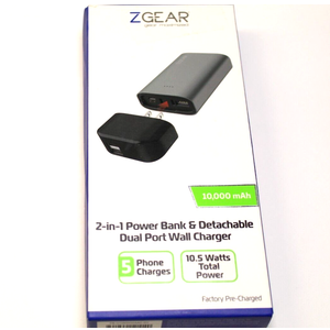 Zgear 2 In 1 Power Bank & Detachable Dual Port Wall Charger