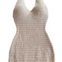 GORGLITTER Women's Vacation Outfit Crochet Halter Knit Bubble Mini Dress Sexy Beach Cruise Summer Miami Resort Outfits, Large