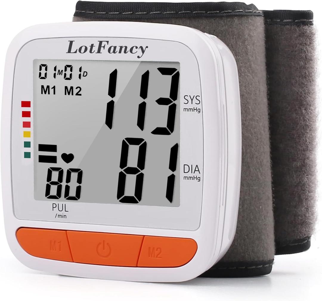 LotFancy Wrist Blood Pressure Monitor, Adjustable Cuff (4.9-8.1), 2 Users, 180 Reading Memory, Automatic Digital BP Monitor with Irregular Heartbeat Detector