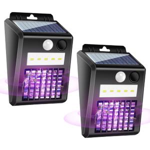 2 Pack of Solar Mosquito Zapper & Outdoor Light - 1000V Electric Bug Trap, Solar-Powered Fly Killer with Motion Sensor, Waterproof & Cordless