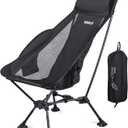 WildCall Lightweight Folding High Back Camping Chair with Head Support, Compact Beach Chair with Anti-Sinking Large Feet and Three Tilt Angles Adjustment, Black