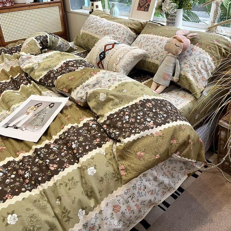 4pcs Duvet Cover Set- 100% Cotton Comfort Duvet Cover Set,a Duvet Cover,a Deep Pocket Fitted Sheet,2 Pillow Shams Home Bedding with Zipper Closure for All Season (Queen (U.S. Standard), vintage)