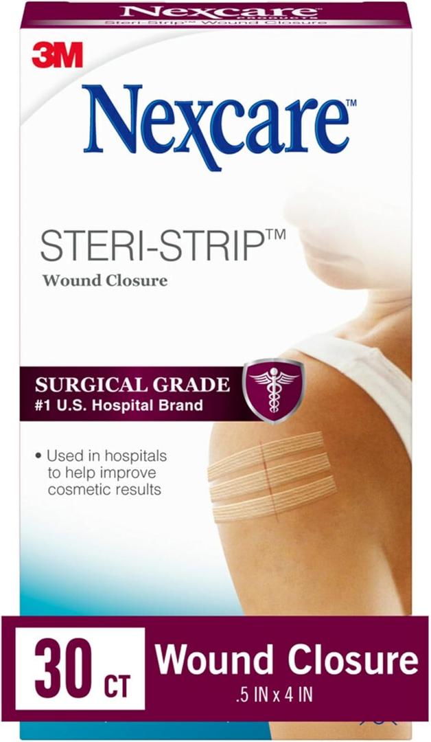 Nexcare Steri-Strip Wound Closure, Breathable Strips Hold Small Wounds Firmly Closed, Great After Sutures or Staples - 30 Wound Closures