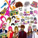 50 Pcs Rock Party Photo Booth Props Set for Adults, Funny Rock Star Party Sunglasses, Hats, Wigs, Inflatable, Photo Booth Props Kits for Graduation, Wedding, Birthday, Bachelorette and All Occasions