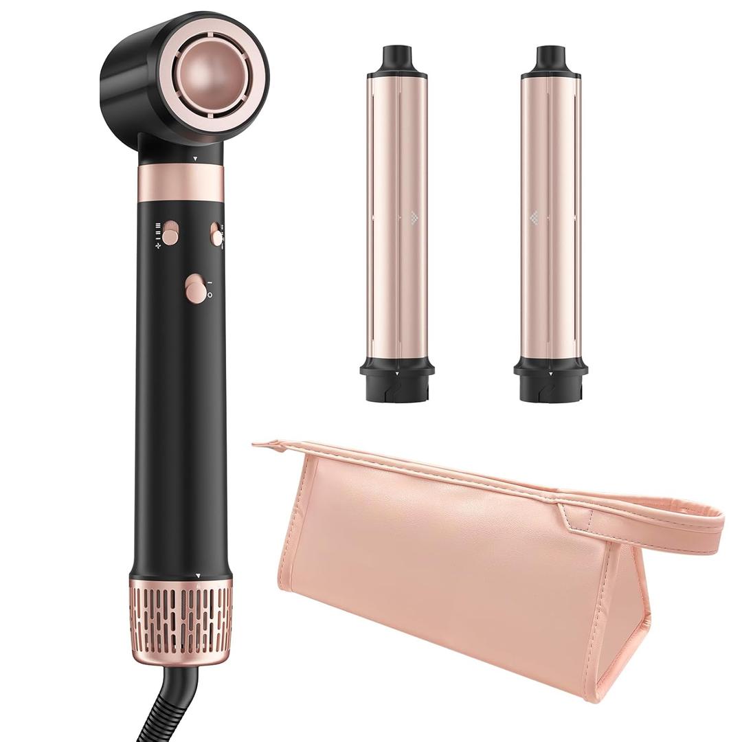 Dual Voltage 3 in 1 Hot Hair Styler  High-Speed Hair Dryer with Air Styler with Long Barrel Air Styler, European Hair Tools Styling, Fast Drying and Quick Styling, Travel Case,Gifts for Women (Black)