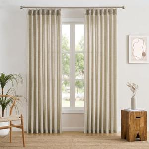 Beige Pinch Pleated Sheer Curtains 105 Inches Long,W50 x L105 Inch Light Filtering Drapes for Kids Bedroom Nursery Privacy Back Tab with Hooks Semi Sheer Curtain 2 Panels Set