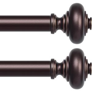 2 Pack Bronze Curtain Rods for Windows 30 to 56 Inch, Decorative Heavy Duty Single-Side Adjustable 1'' Antique Brown Curtain Rod, Vintage Rustic Metal Drapery Pole Set for Farmhouse Bedroom